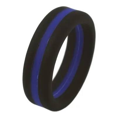 8mm Black With Thin Red Or Thin Blue Line Stripe Silicone Ring Size 7-13 • $7.99