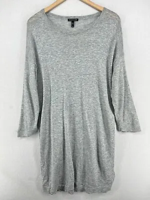 EILEEN FISHER Dress M Tencel Merino Wool Alpaca Sweater Slit Dolman Sleeve Gray • $64.99