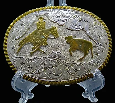 Crumrine Cowboy Cutting Horse Livestock Western Wear Vintage Belt Buckle • $35