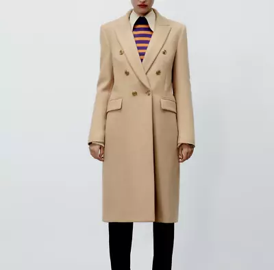 Zara Women New Fitted  Wool Blend Coat Double Breasted Tan Camel 2230/744 Xs-m • $291.17