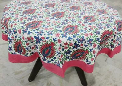 £33.10 • Buy Indian Hand Block Round Tablecloth 56  Inch Diameter 100%Cotton Floral 150*220cm
