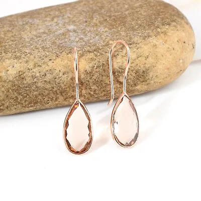 Peach Morganite Pear Gemstone Rose Gold Plated 925 Silver Earrings For Women's • $21.24