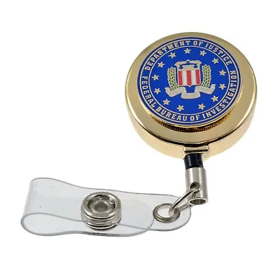 FBI Badge Reel Federal Seal Emblem Gold Retractable ID Holder Security Lanyard • $20.99