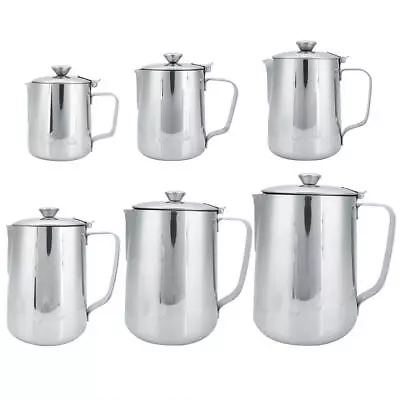 Stainless Steel Coffee Cup Mug Milk Frothing Pitcher Jug With Lid For Latte IDS • £14.01