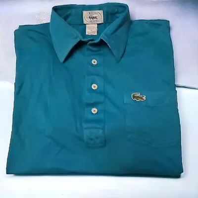 VINTAGE Lacoste Izod Polo Adult MEDIUM Teal Green Gator Logo 80s Single Stitch • $16.95