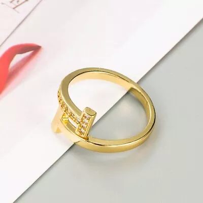 M&T 2007 Gold Plated Open Ring CZ Pave Adjustable Ring One Piece JWYS11 • $2.90