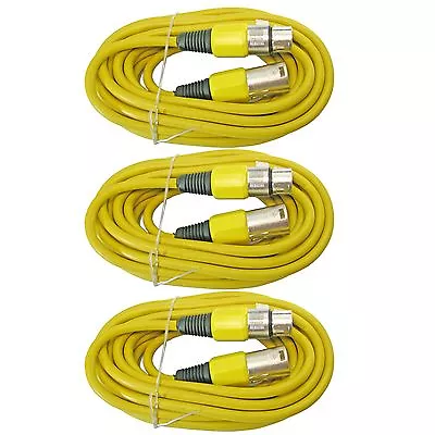 3 Pack Lot 25 FT Foot XLR Male To Female Mic Microphone Audio Cable Cord YELLOW • $23.96