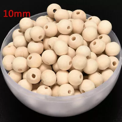 £3.71 • Buy 100Pcs DIY Natural Round Wooden Beads Balls Untreated Plain Wood Hole 8mm - 20mm