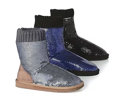 Victorias Secret Pink Sequins Bling BLUE Fur Zip Mukluks Blue NWT M 7 - 8 • $229.95