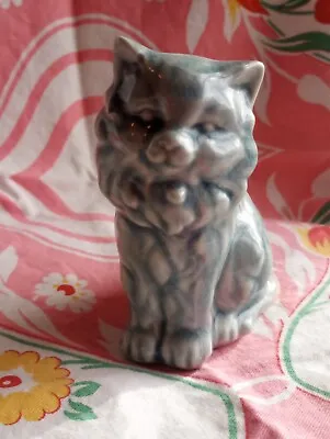 Cat Figurine Vintage Maple Leaf Pottery  Blue Color  • $15