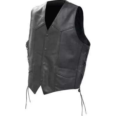 Rocky Mountain Hides Men's Black Genuine Leather Motorcycle Biker Vest • $39.99