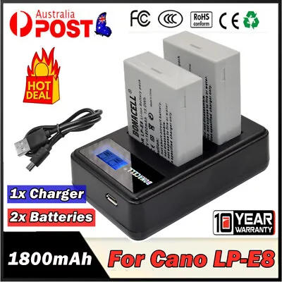2X 1800mAh LP-E8 Battery + USB Dual Charger For Canon EOS 550D 600D 650D Kiss X5 • $30.99