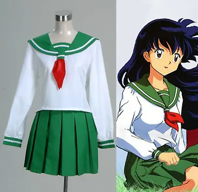 Kagome Higurashi Girls High School Uniform Green White Dress Set Cosplay Costume • $32.80