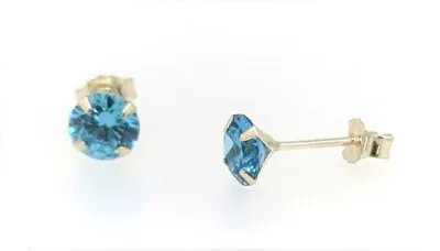 9ct Gold 5mm Round Aquamarine Stud Earrings Girls X'mas GIFT BOX SOLID 9K NEW • £17.50