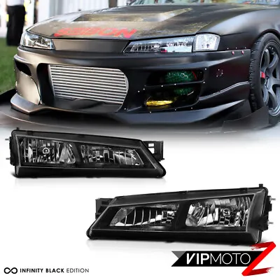 For Nissan 240SX S14 97-98 Black Crystal Headlight JDM Silver SR20 KA24 KOUKI • $206.95