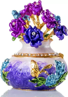 Hand Painted Rose Flower Figurine Jewelry Trinket Box • $23.84