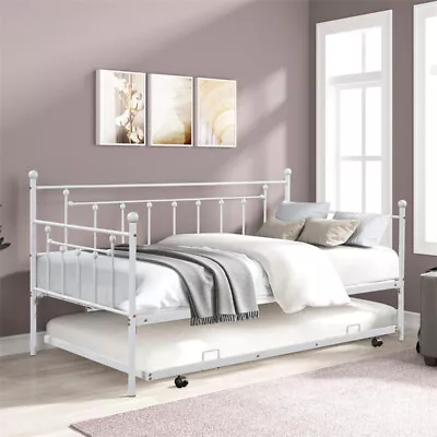 Heavy Duty Metal Daybed W/Trundle Space Saving For Kids Adults Bedroom Furniture • $195.99