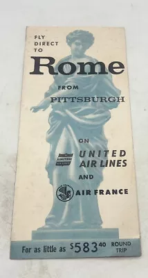 Vintage United Airlines Pittsburgh To Rome Brochure • $24