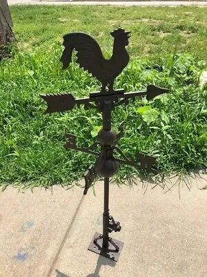 Cast Iron Rooster Weathervane Weather Vane Fence Mount Garden Farm Barn • $69.90