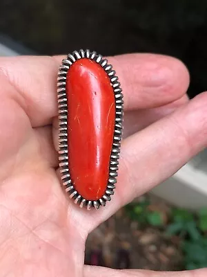 Elegant! Large Ring Navajo Southwestern Sterling Silver & Coral Sz 8 By Lister • $209.50