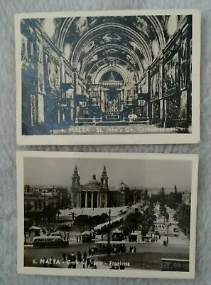Vintage BW Photos X 2 Malta: General View Floriana & St Johns Cathedral • £6.75