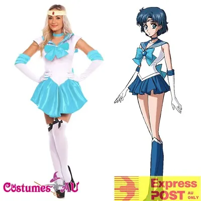 Ladies Sailor Moon Mercury Costume Blue Anime Japanese Cartoon Fancy Dress • $37.99
