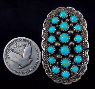 Vintage Navajo Ring - Sterling And Turquoise - Cluster - Size: 6-11 Adjustable • $189