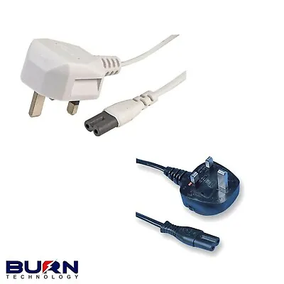 Figure Of 8 Mains Cable / Power UK Lead Plug Cord IEC C7 White Black 1 2 3 5 M • £5.99