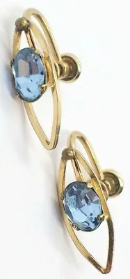 Vintage Mid-Century Van Del Gold Filled Blue Rhinestone Screw Back Earrings • $25