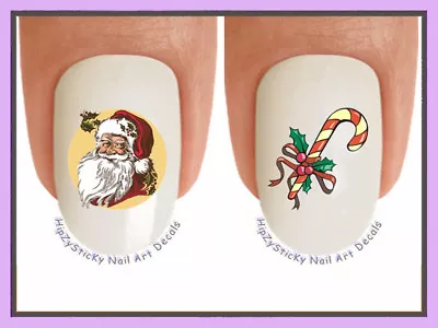 Nail Art X813 CHRISTMAS Vintage Santa 2 Candy Cane WaterSlide Nail Decal Transfr • $3.99