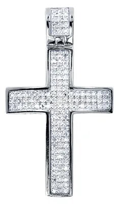 .925 Silver White Finish Men Real Diamond Mini Cross Christ Pendant Charm .33 Ct • $99.99