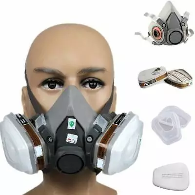 Half  Face 7 IN 1 Gas Mask Chemical Vapor Paint Spray Respirator 95% Filter NEW • £9.92