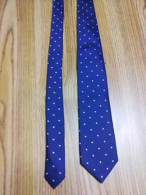 Charles Tyrwhitt Neck Tie -  Blue -  Silver Polka Dot - Silk • $19
