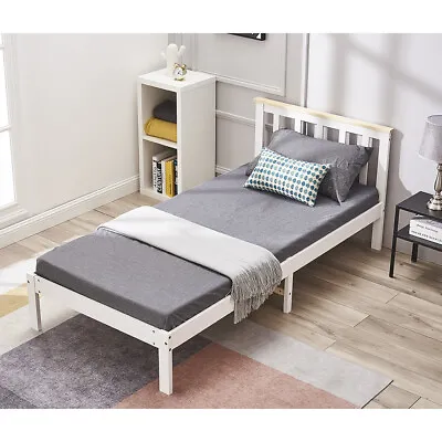 Single Bed Frame 3FT Solid Pine Wood Bed Kids TeenagerWhite 90 * 190cm • £53.99