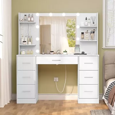 Large Vanity Desk With LED Lighted Mirror & Power Outlet 7 Drawers4 Shelves • $259.99