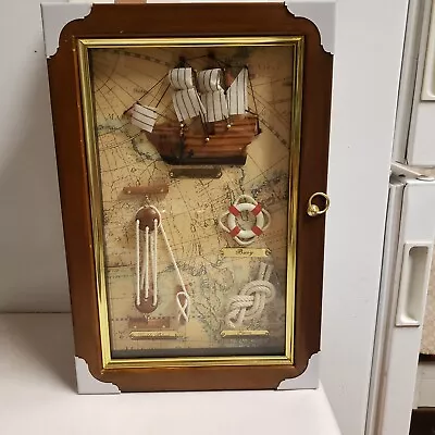 As-is Vintage 90s Boat Mayflower Shadowbox Wall Art Nautical Key Hanger Cabinet  • $11.99