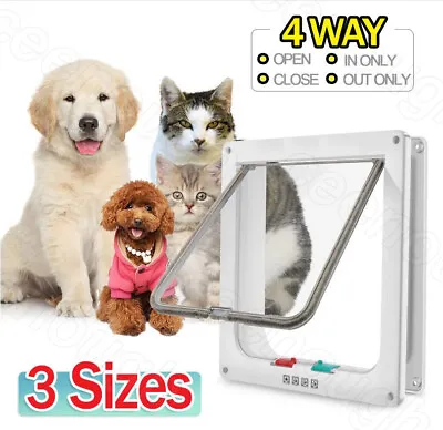 4-Way Lockable Magnetic Large Cat Flap Pet Door Staywell Dog Tunnel Guard UK • £8.58