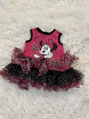 9 Month Girls Disney Minnie Mouse Pink & Black Short Sleeve Dress W/ Tutu Skirt • $7