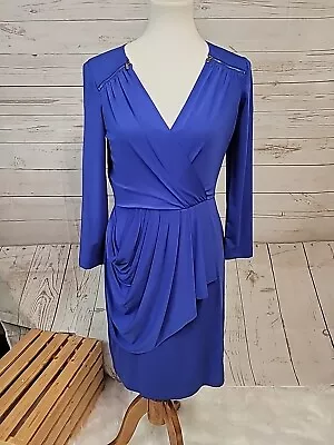 BCBGMaxazria M Royal Blue Faux Wrap Myrna Dress Long Sleeve Knee Length Zipper  • $28.99