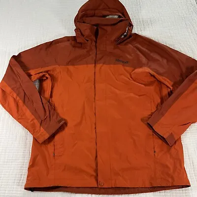 Marmot Jacket Mens Large Orange Precip Raincoat Stow Hood Waterproof Full Zip • $39.88