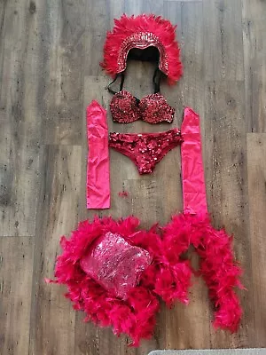 Red Las Vegas Showgirl Women Dancer Costume Mardi Gras With Headpiece • $25