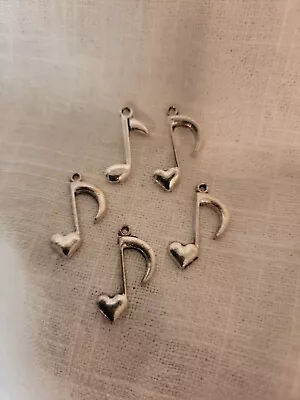 Stainless Music Note Heart Charm-5pc • $8.99