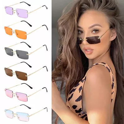 Small Rectangle Rimless Women Vintage Sunglasses Sun Glasses Gradient Glasses • £4.04