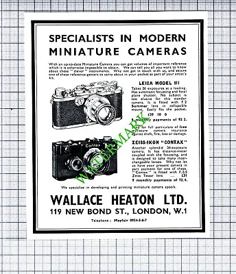 Wallace Heaton Ltd London Small Advert  -1930's  Cutting / Print • £7