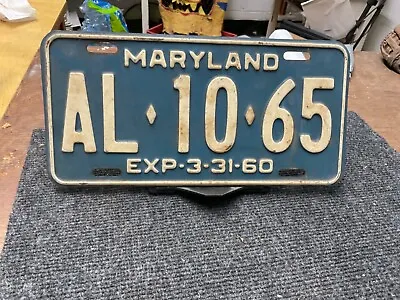 Vintage License Plate Tag Maryland AL 10 65 1960 Rustic • $12.25