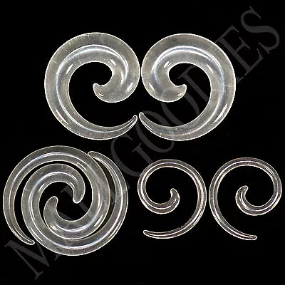 V129 Clear Spiral Swril Stretchers Tapers Expanders 4 2 0 00G Gauges 1/2  Plugs • $6.95