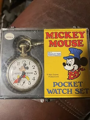 Super RARE Bradley Mickey Mouse Pocket Watch  GOLD TRAIN 1st Releaseall Orig • $120