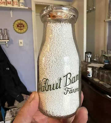 1/2 Pt Milk Bottle Walnut Bank Farms Denton MD Green Pyro Rare Caroline County • $74.99