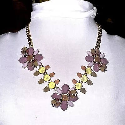 J Crew Necklace Purple Flower Gem Chunky Accent Statement • $17.49