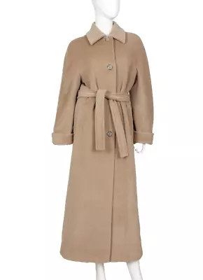 Max Mara Wool Beige Belted Long Coat US8 UK10 FR40 IT42 • $499.99